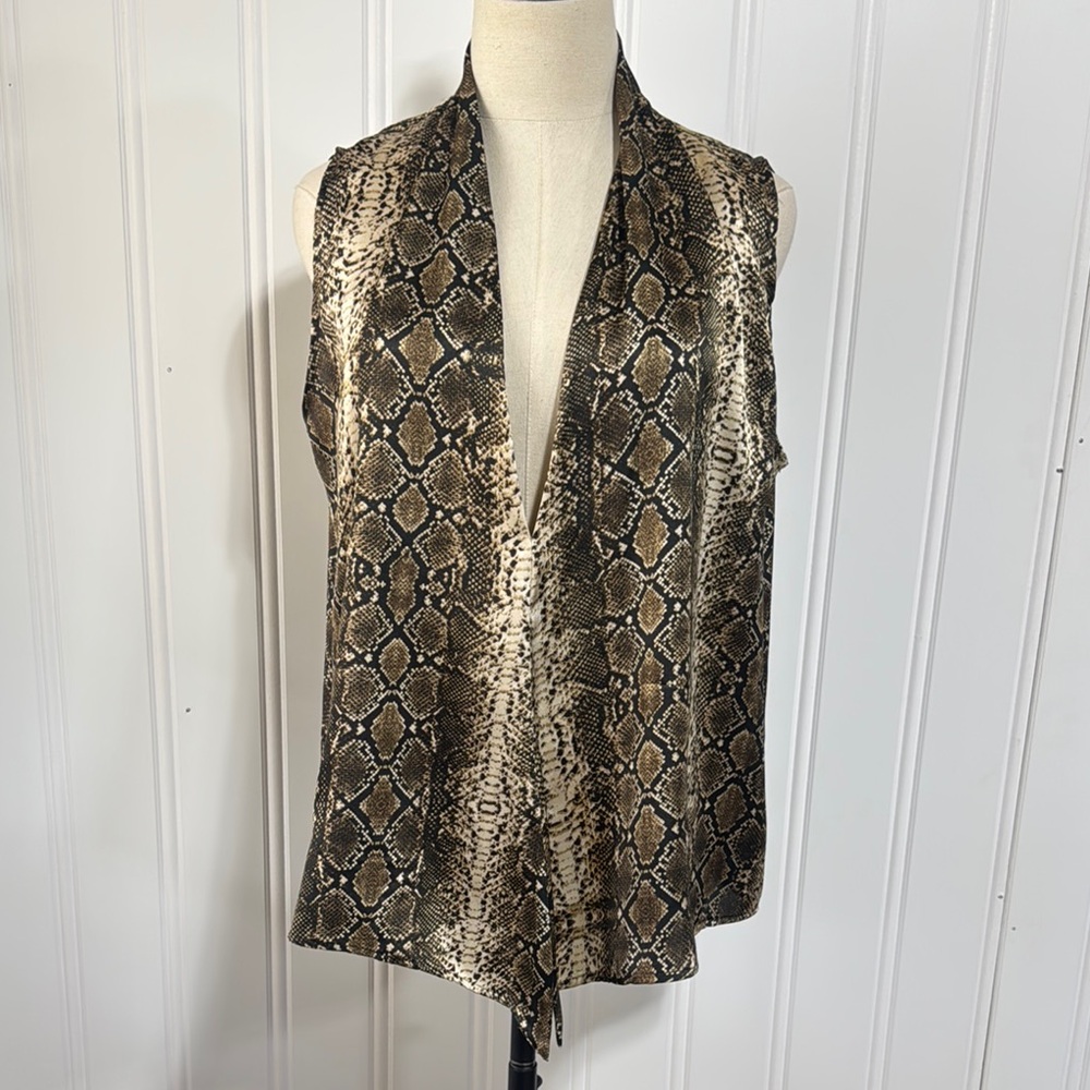 Ramona LaRue by Arianne brown snakeskin sleeveless blouse L Large